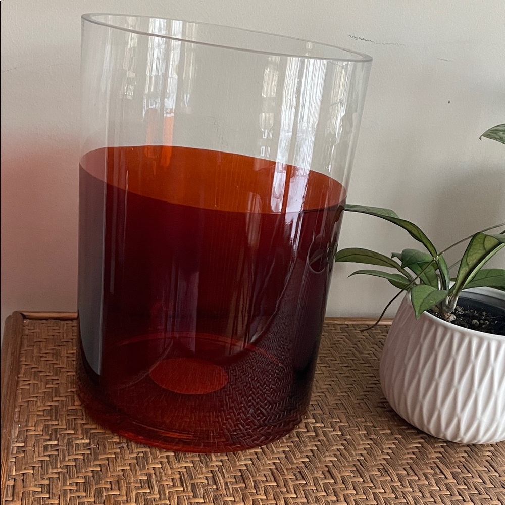 Large Hurricane or Vase - Clear w/Rust Accent Color Bottom